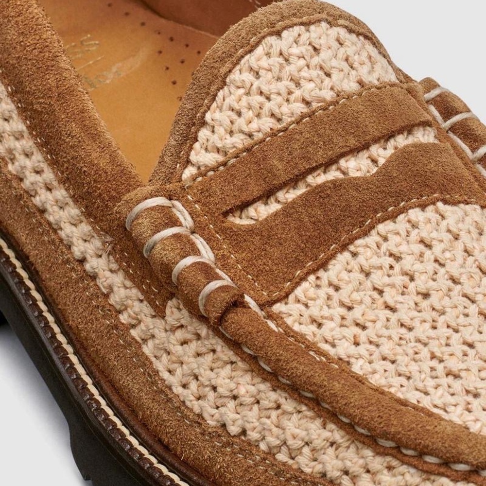 GH bass weejuns leather woven cotton lug brown women’s loafers size 8 - Picture 5 of 7